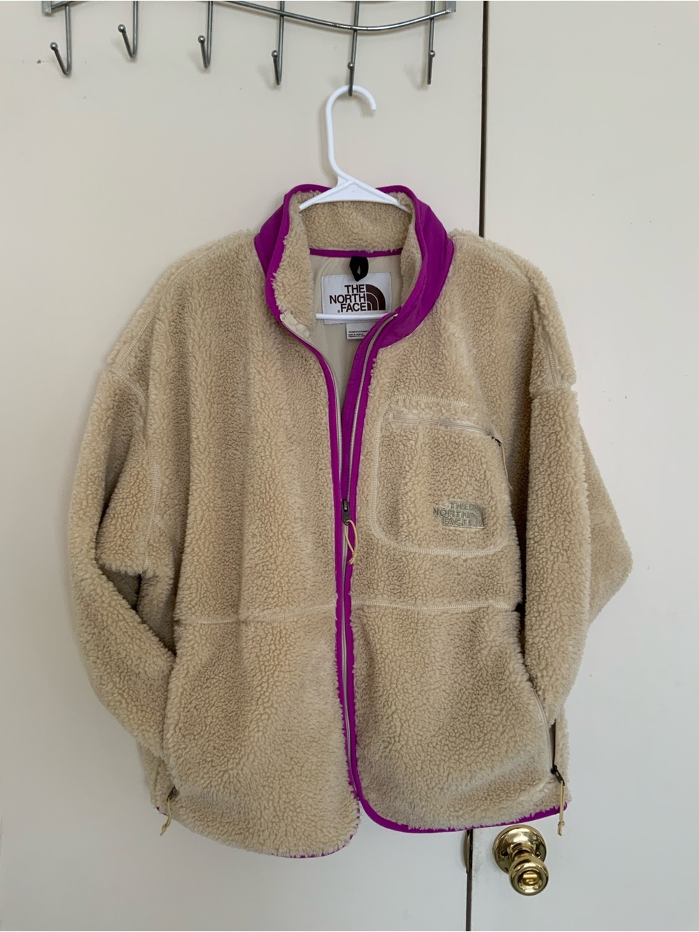 The North Face Women’s 2X Sherpa Fleece Jacket Cream Magenta Full Zip